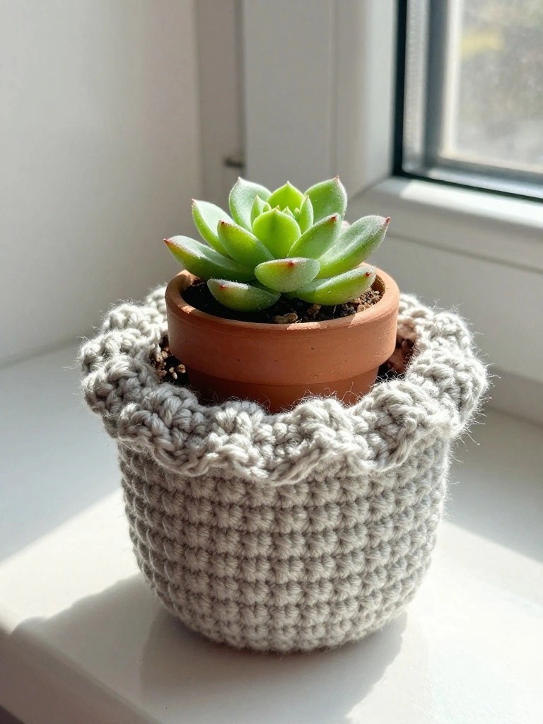 Crocheted Basket for Small Plant Pots