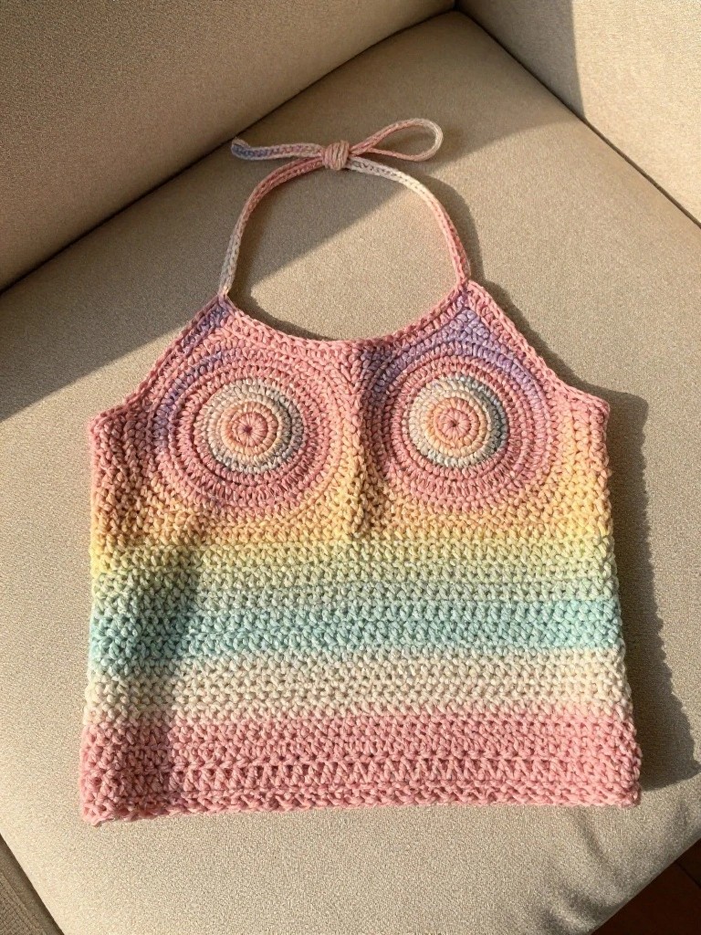 Circular Motif Halter Crop Top
