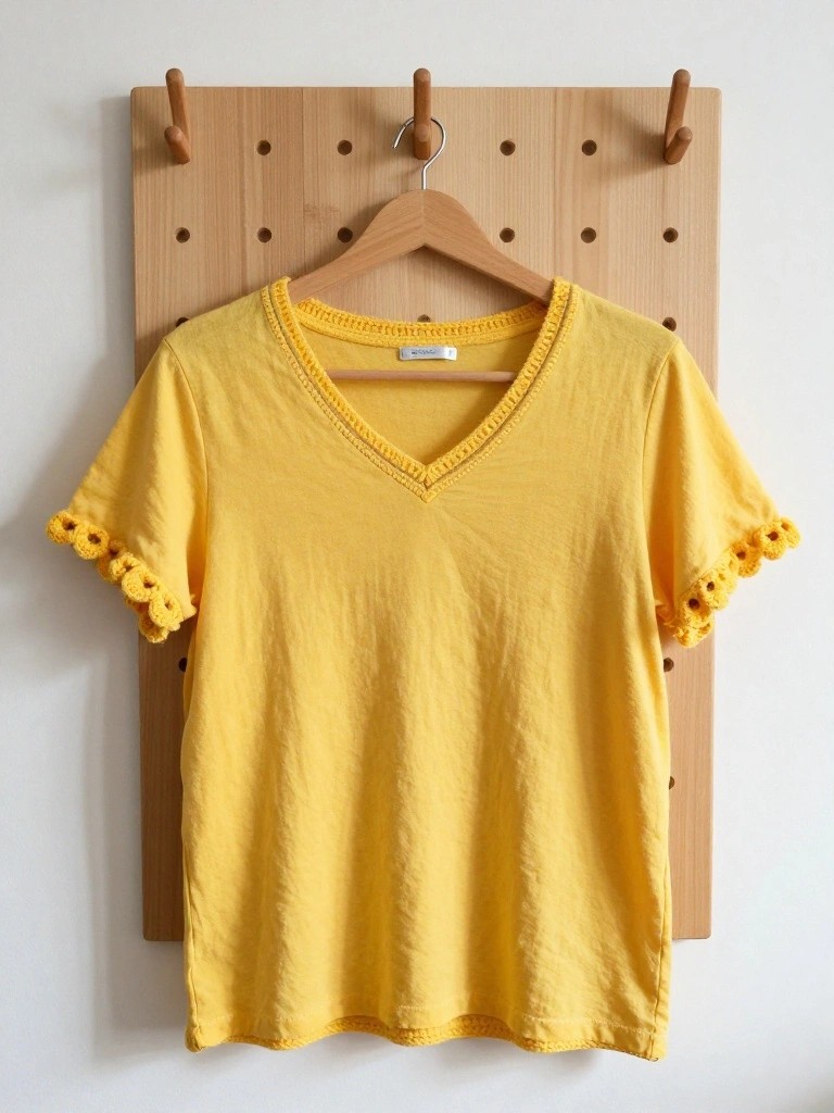 Crochet Edging on a Basic V-Neck Tee