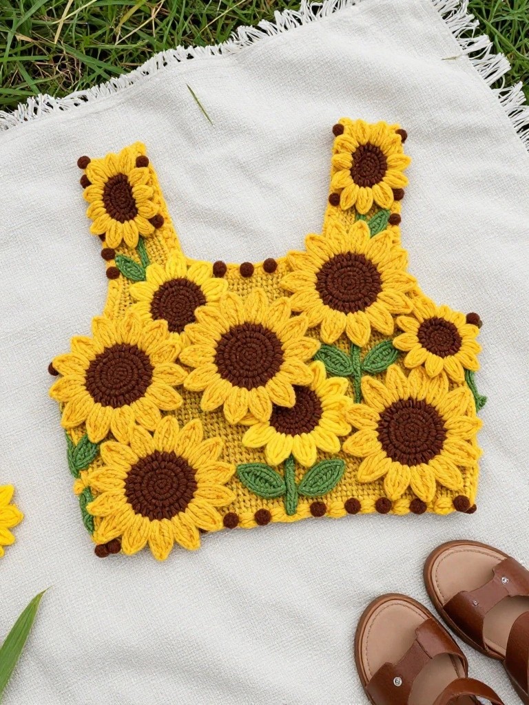 Sunflower Motif Crop Top