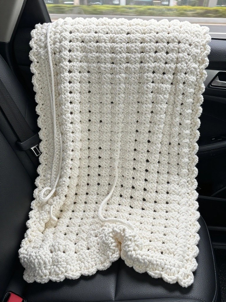Openwork Mesh Throw With Scalloped Edges