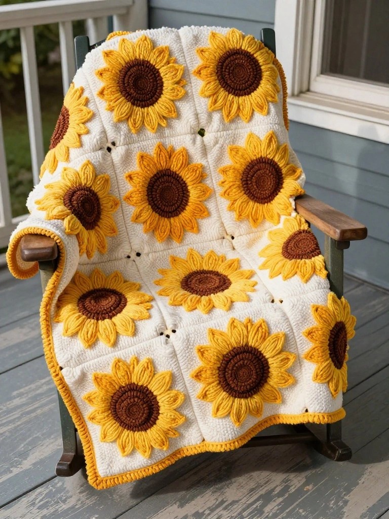 Sunflower Block Throw Blanket