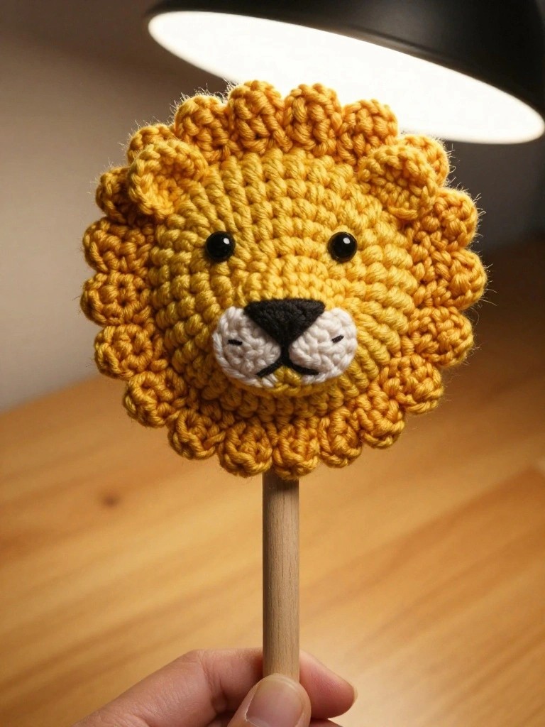 Crochet Lion Lollipop Toy