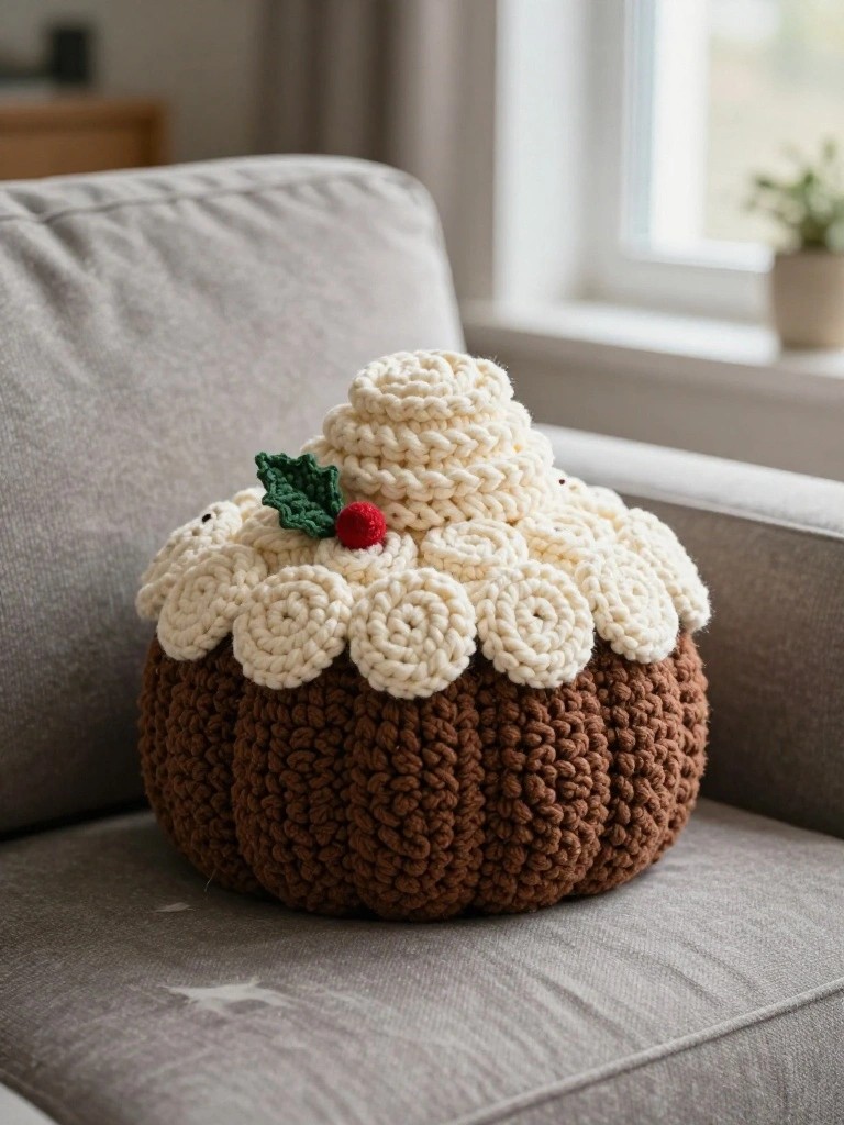 Christmas Pudding Crochet Pillow