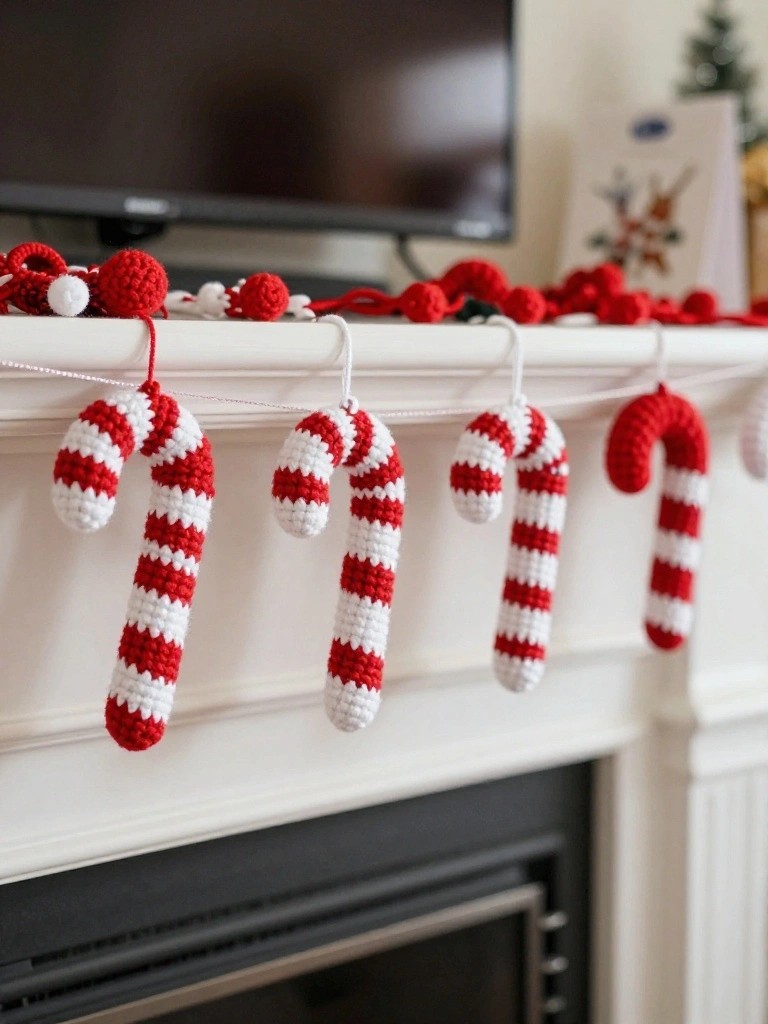 Crocheted Candy Cane Garland