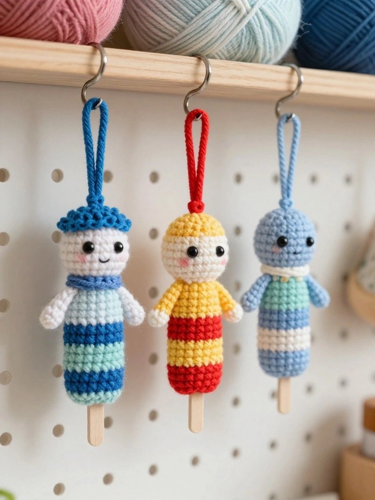 Striped Popsicle Amigurumi Keychains