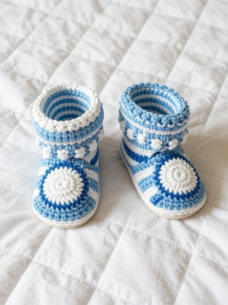 Striped Booties with Circle Motifs