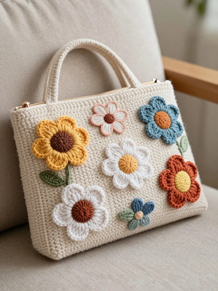 Flower Applique Handbag