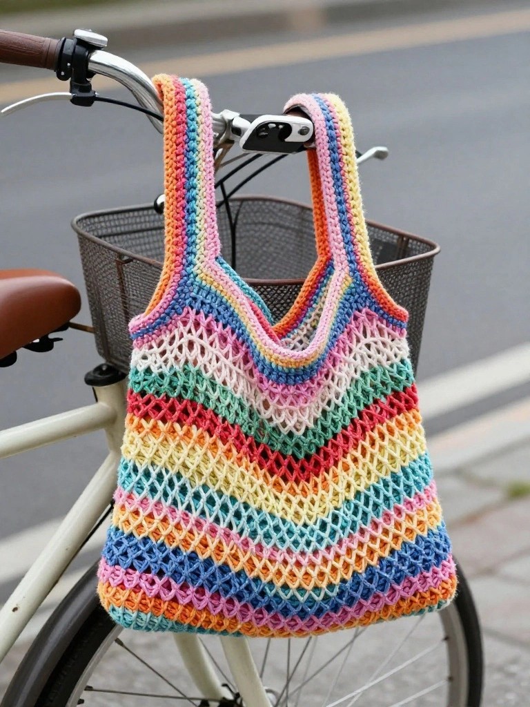 Striped Mesh Market Tote