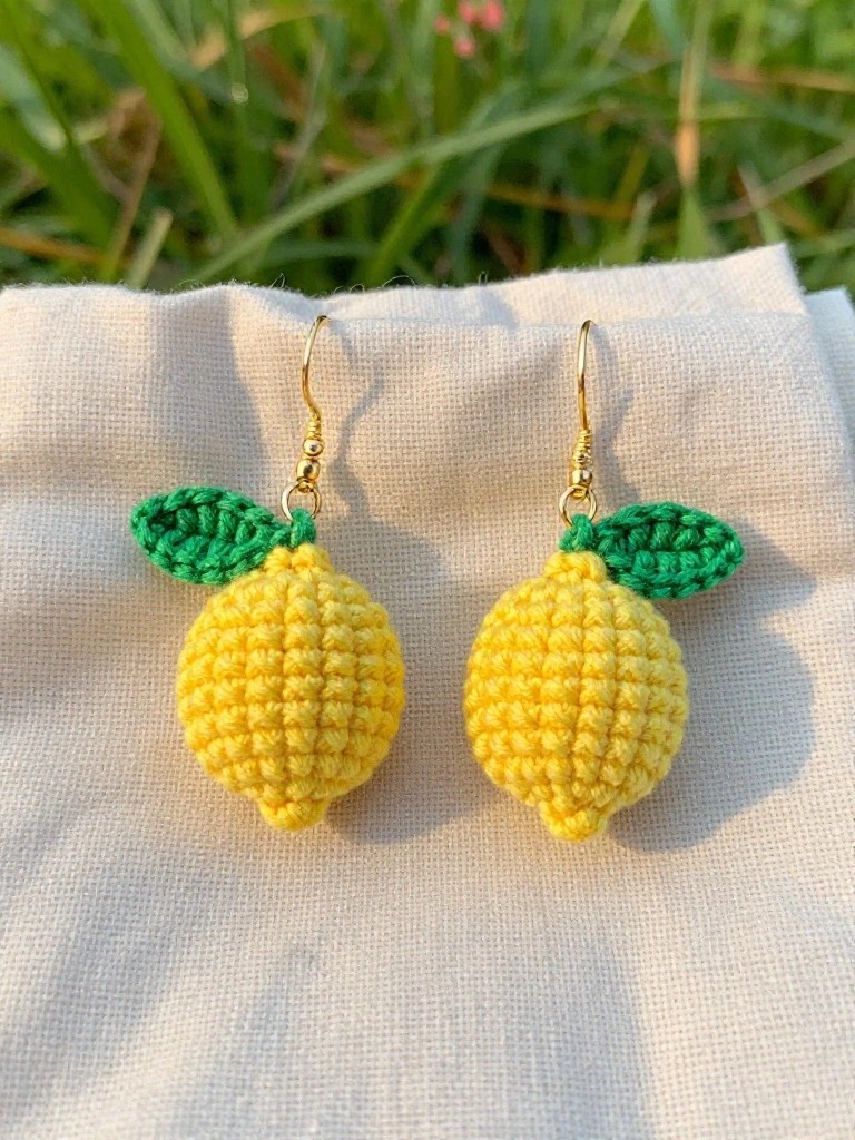 Crocheted Lemon Earrings