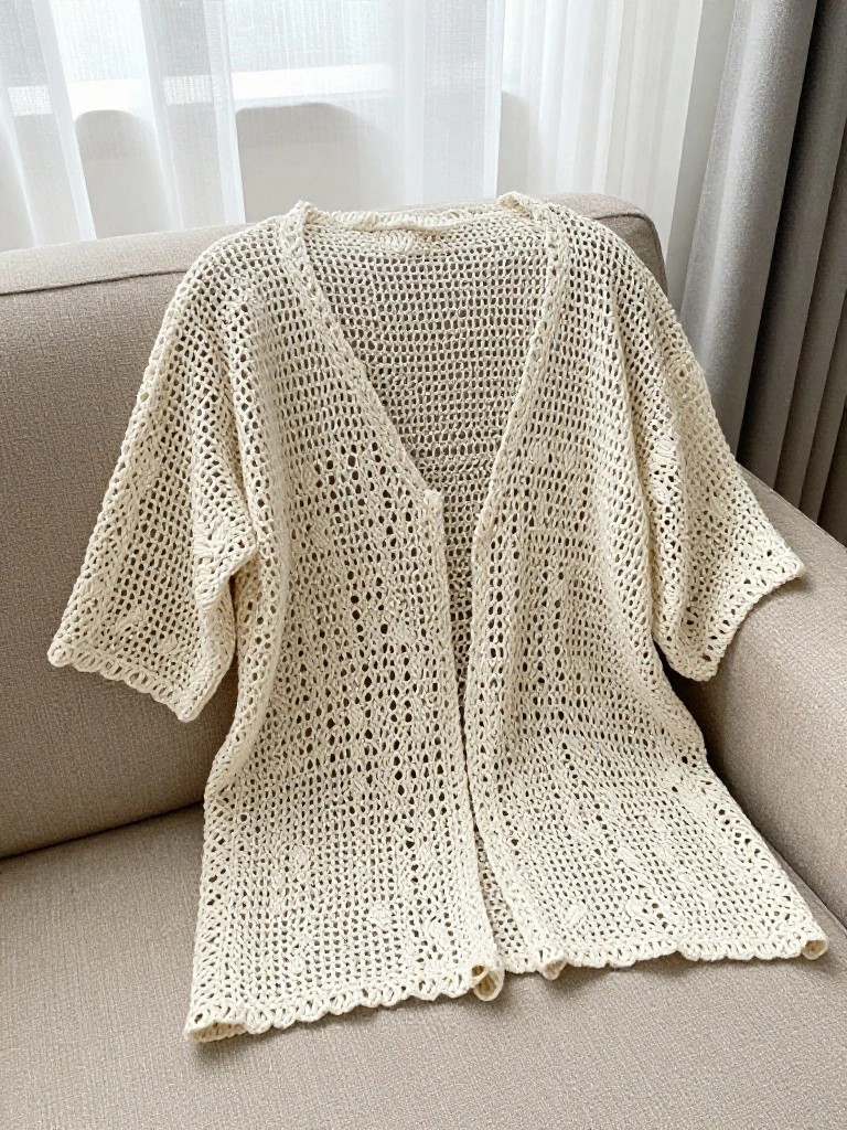 Lacy Mesh Short-Sleeve Cardigan