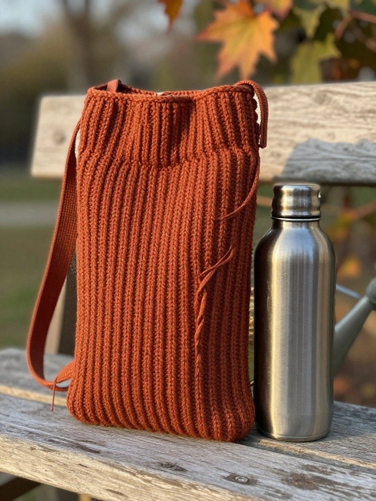 Ribbed Crochet Water Bottle Sling