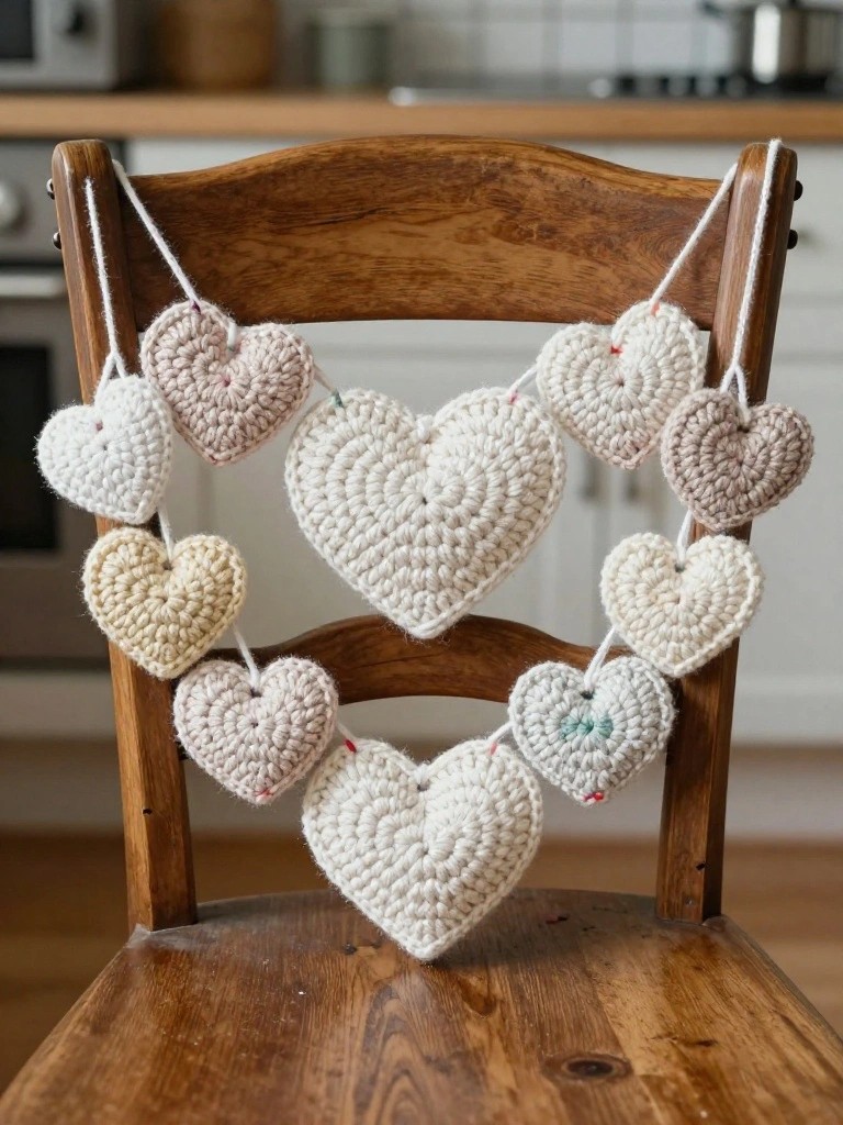 Crochet Heart Garland for Beginner Decor