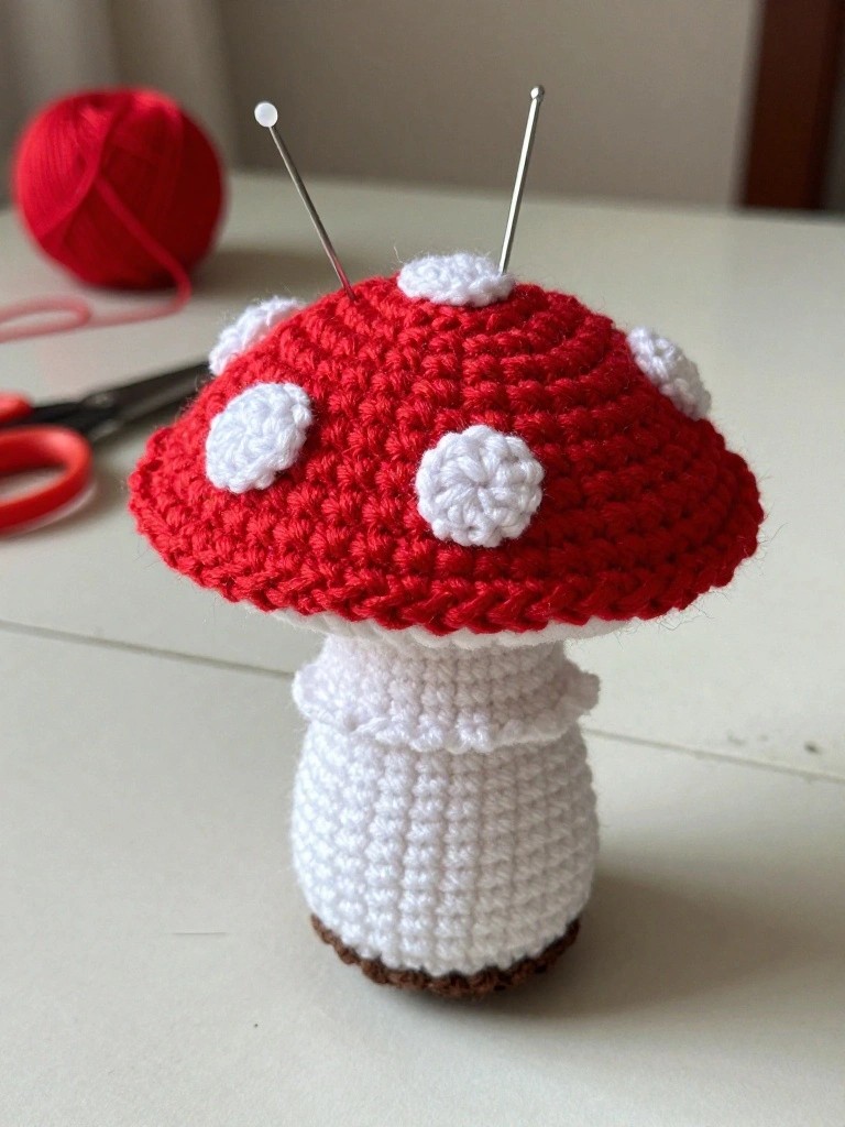 Crochet Mushroom Pincushion for Quick Pin Storage