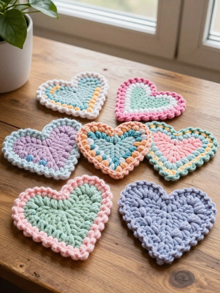 Heart Coasters with Layered Pastel Rings
