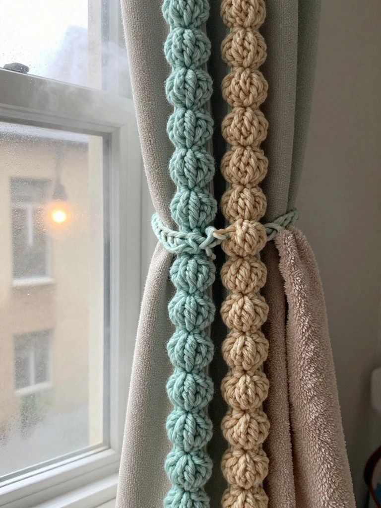 Crochet Curtain Tie-Backs with Repeating Texture