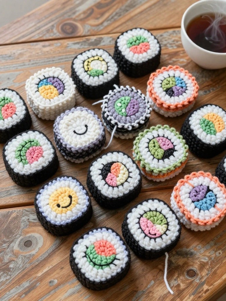 Crochet Sushi Coasters
