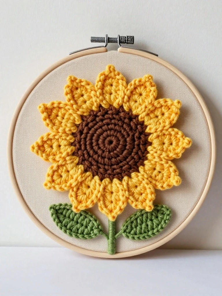 Crocheted Sunflower Hoop Wall Decor