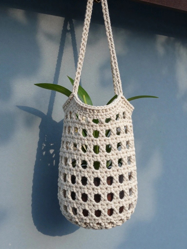 Hanging Mesh Crochet Plant Basket
