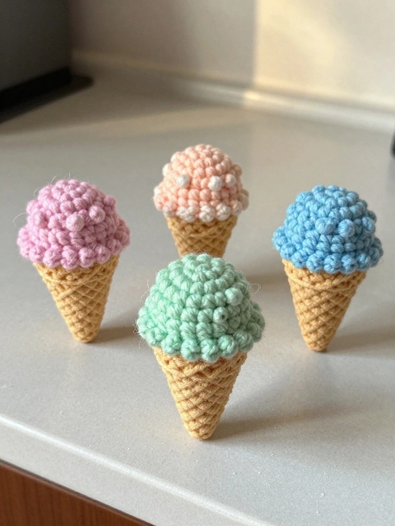 Mini Ice Cream Cone Crochet Decor