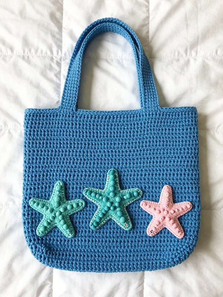 Beach Tote with Starfish Appliques