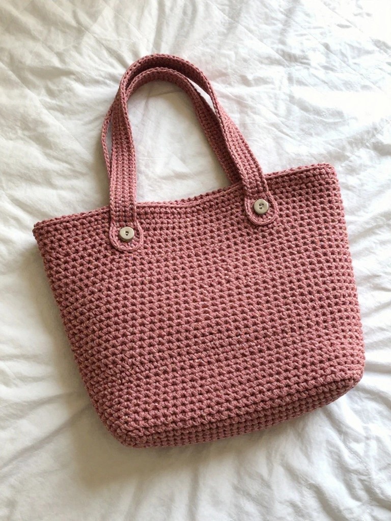 Button Accented Crochet Tote Bag