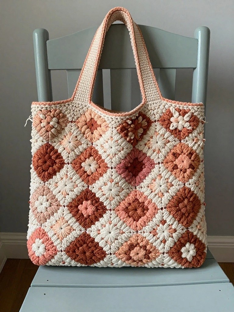 Granny Square Tote with Offset Rows