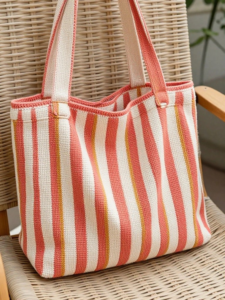 Vertical Striped Tote Bag
