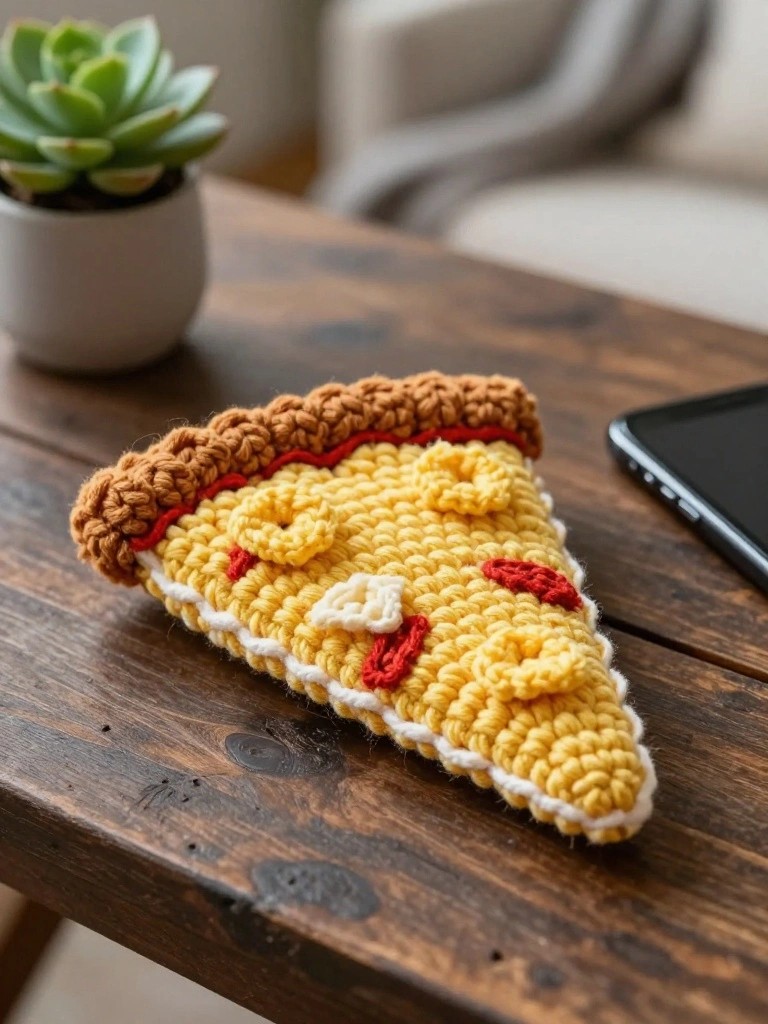 Crochet Pizza Slice Trinket