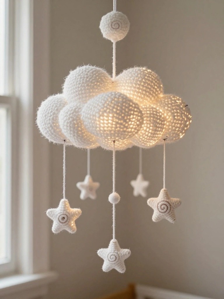 Crocheted Cloud Mobile with Stars