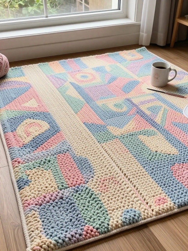 Large Geometric Crochet Rug in Soft Pastels