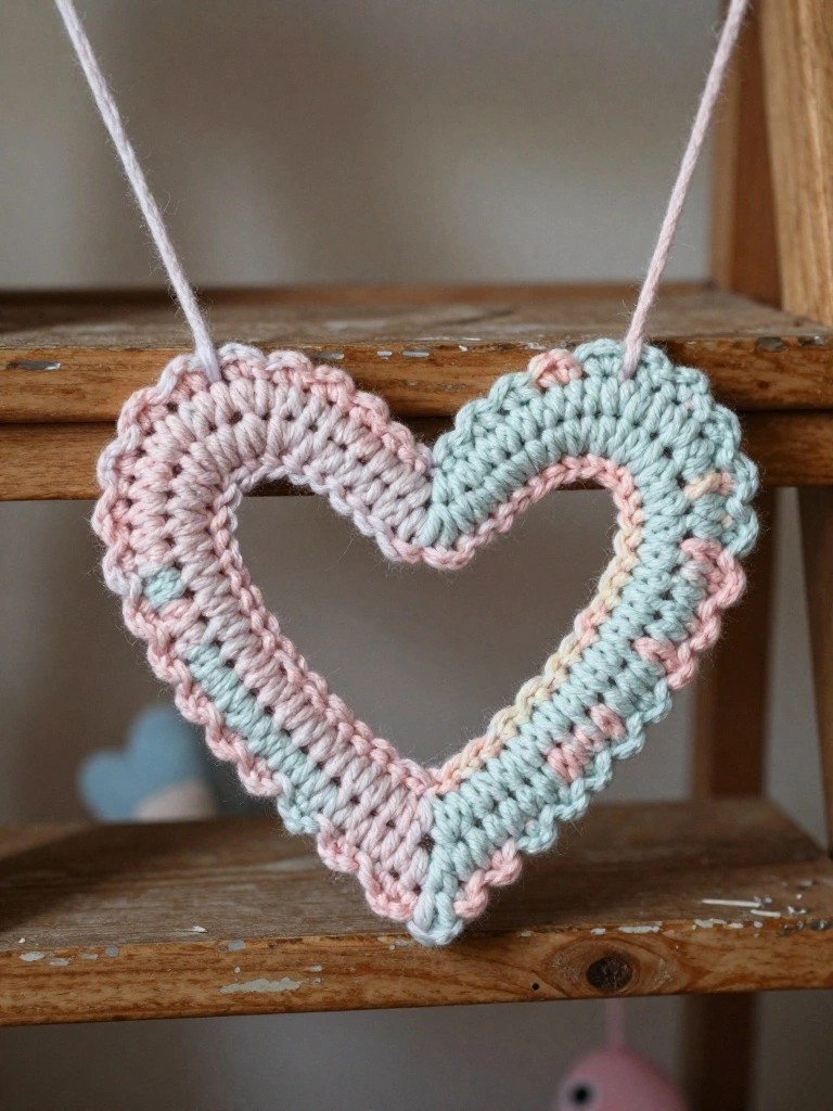 Pastel Color Blocked Crochet Heart Garland