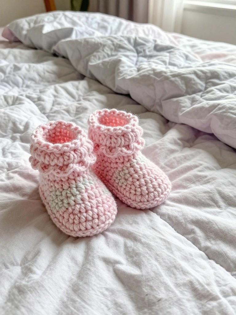 Pastel Striped Baby Booties with Scalloped Cuffs