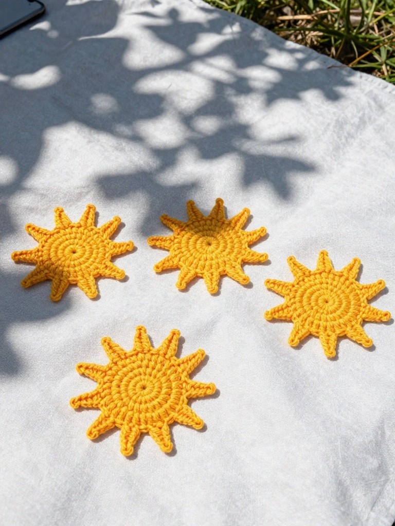 Sun Shaped Crochet Coasters