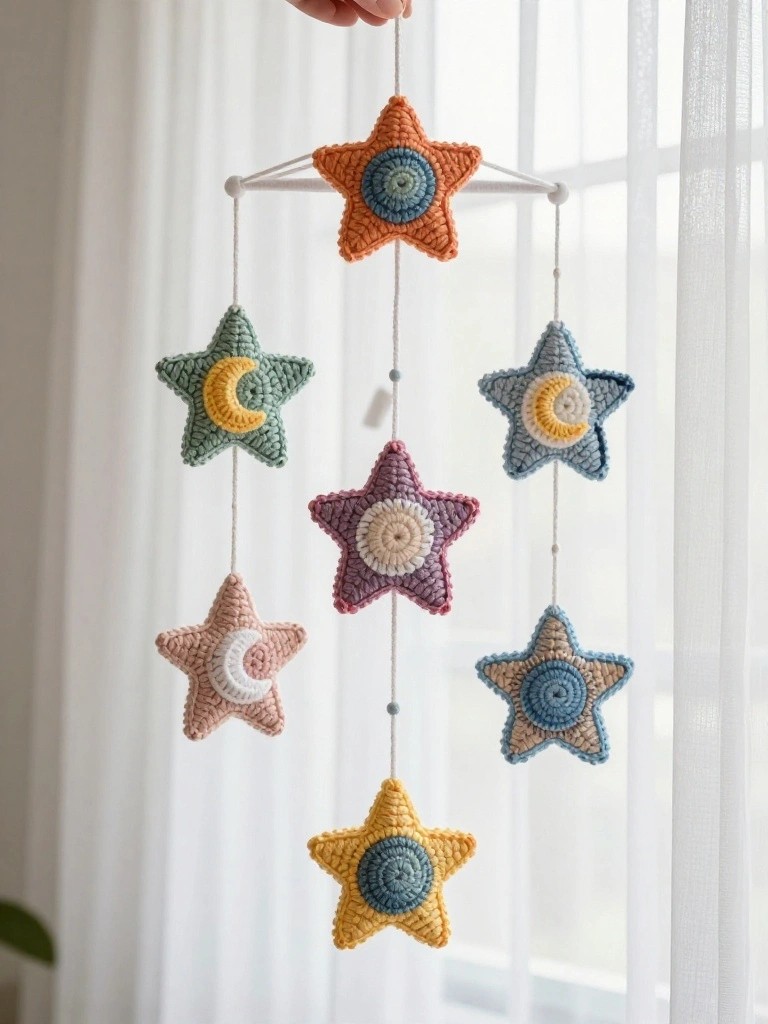 Crochet Star Mobile with Moon Details