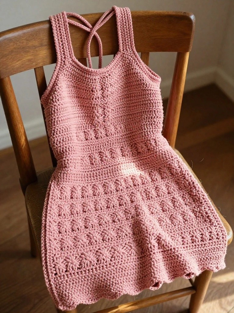 Crochet Dress With Repeating Floral Skirt