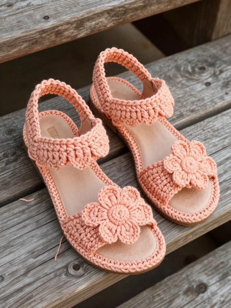 Crochet Sandals with Flower Accents