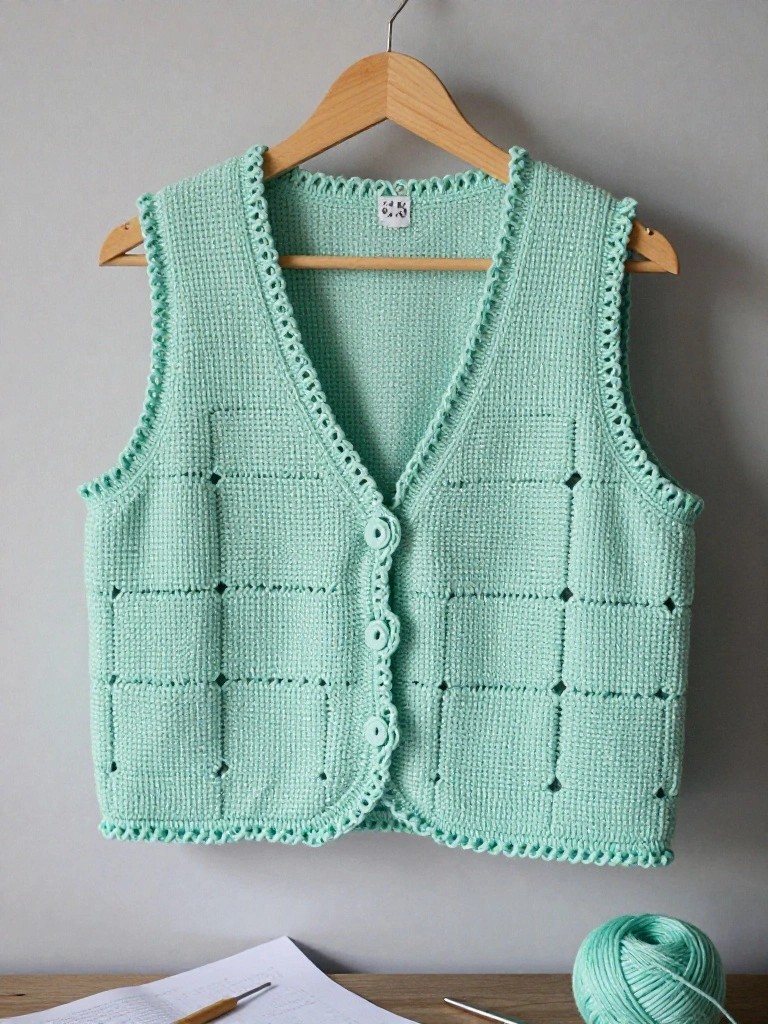 Cropped Crochet Vest with Button Front