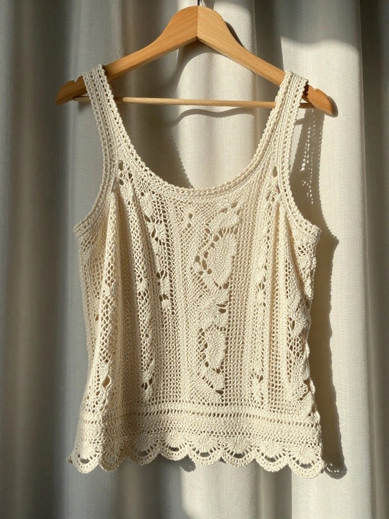 Lace Crochet Tank Top with Floral Motifs