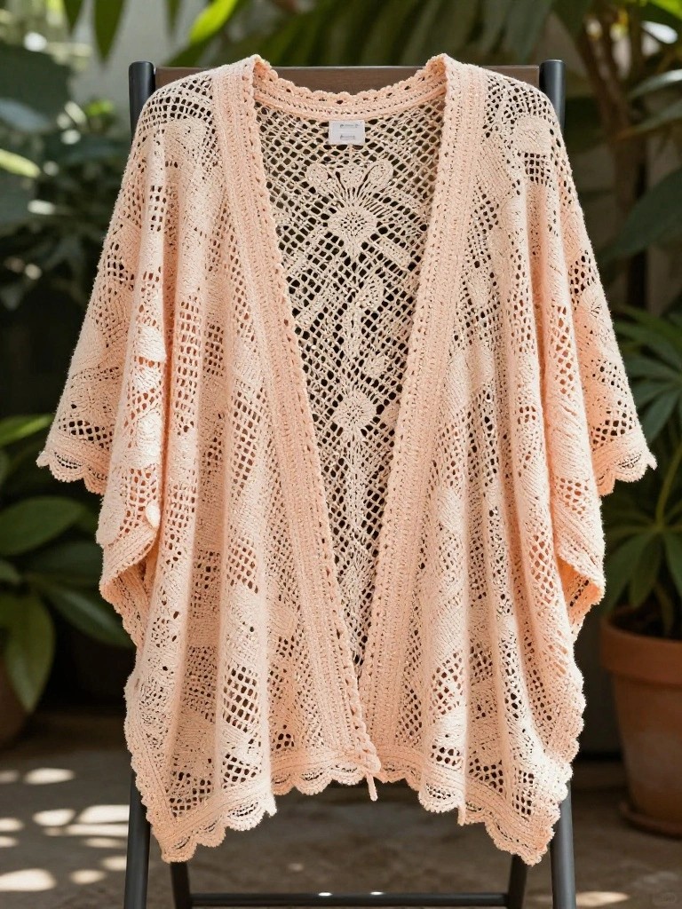 Open Front Lace Crochet Cardigan