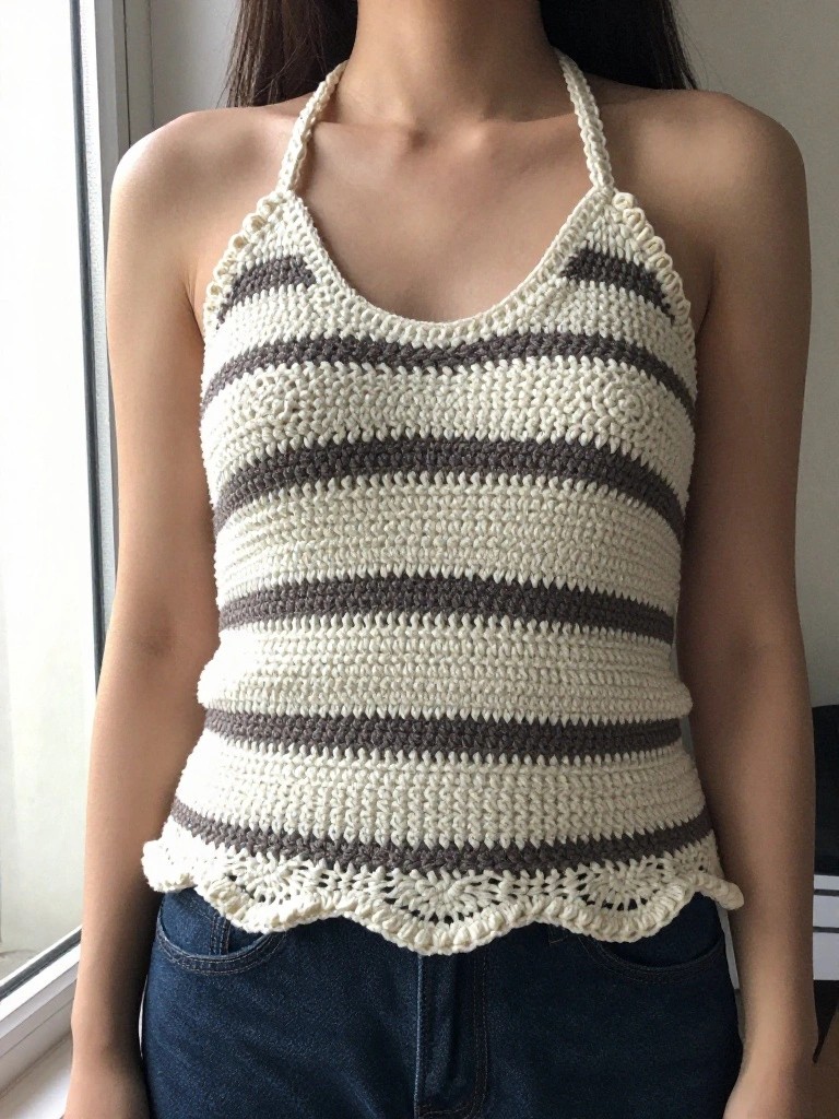 Striped Crochet Halter Tank