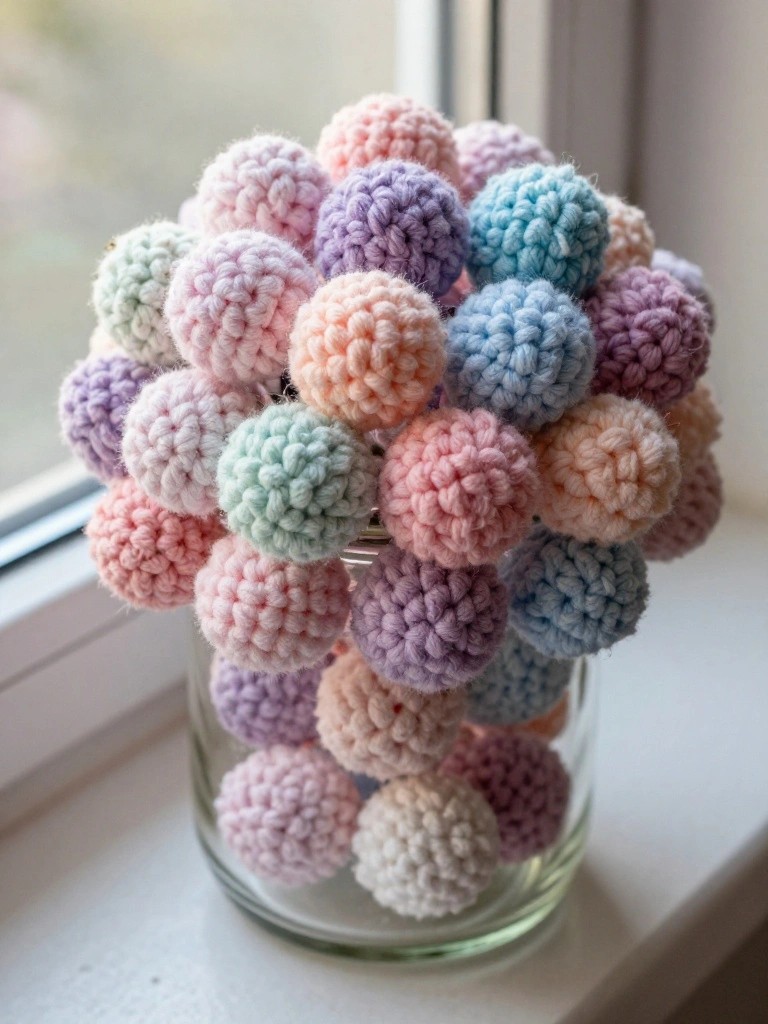 Cluster Scrap Yarn Spheres in a Glass Jar