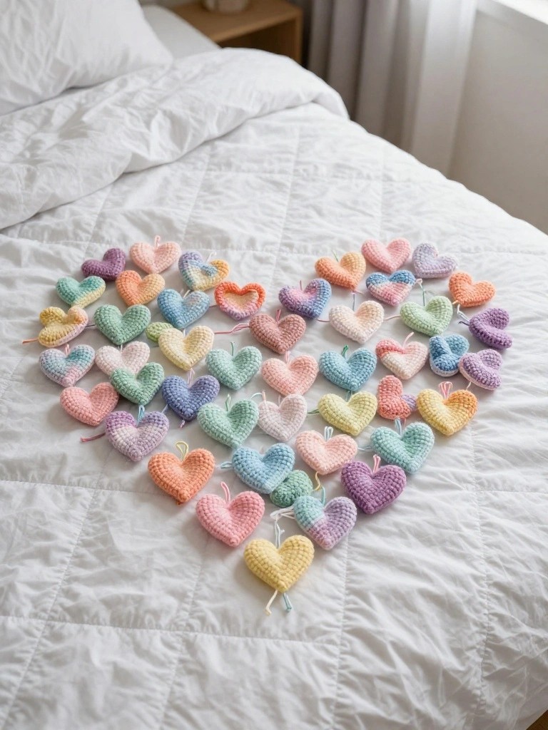 Mini Hearts Made from Scrap Yarn