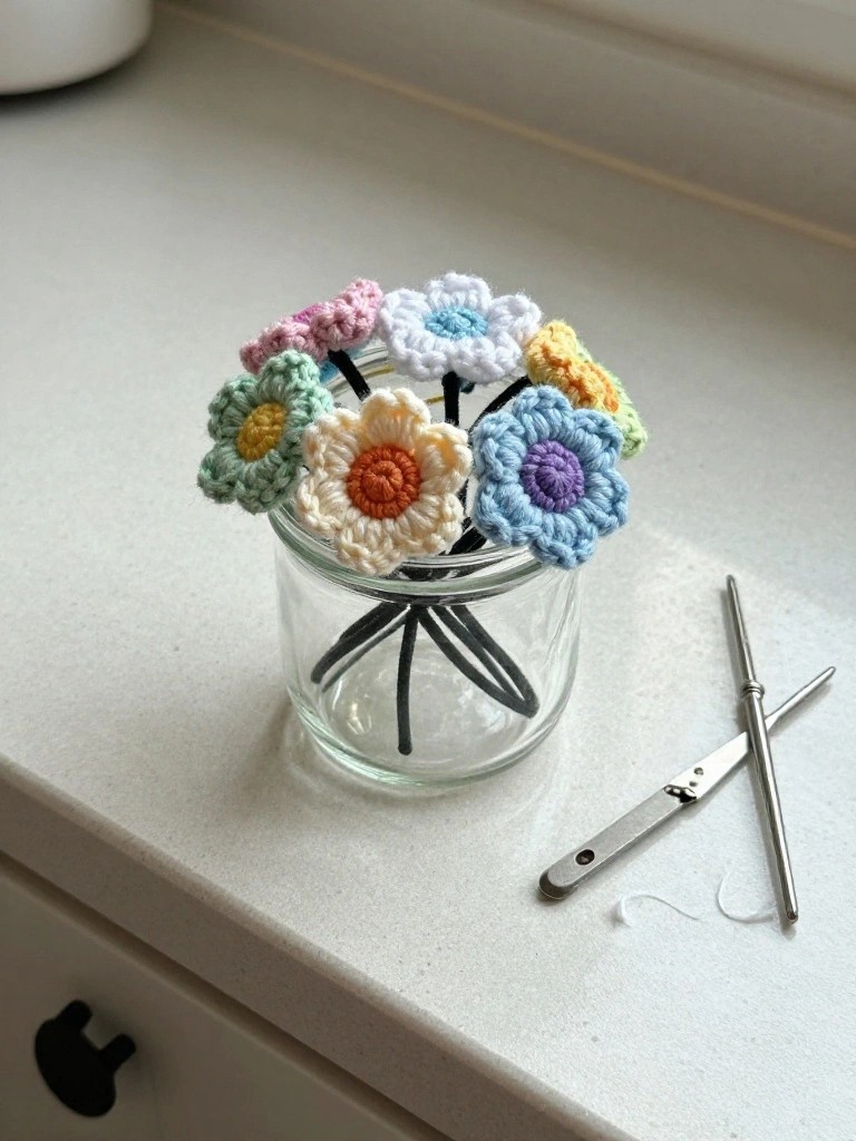 Scrap Yarn Flower Bouquet