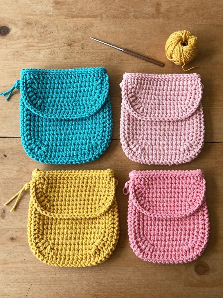 Compact Crochet Pouches with Flap Closures