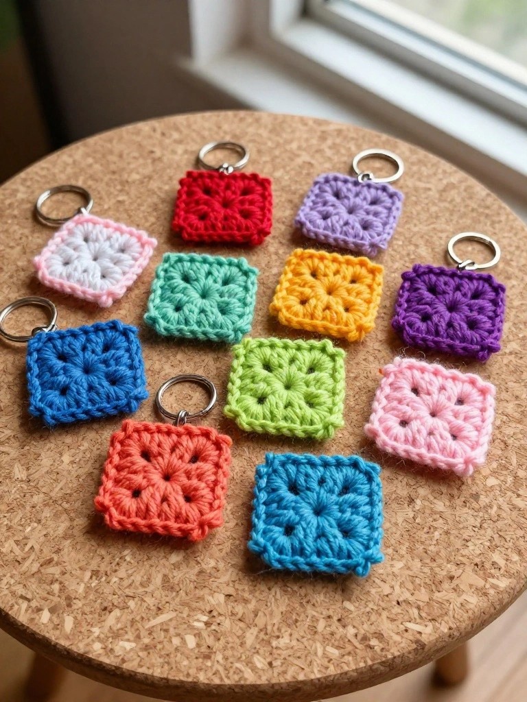 Mini Granny Square Keychains