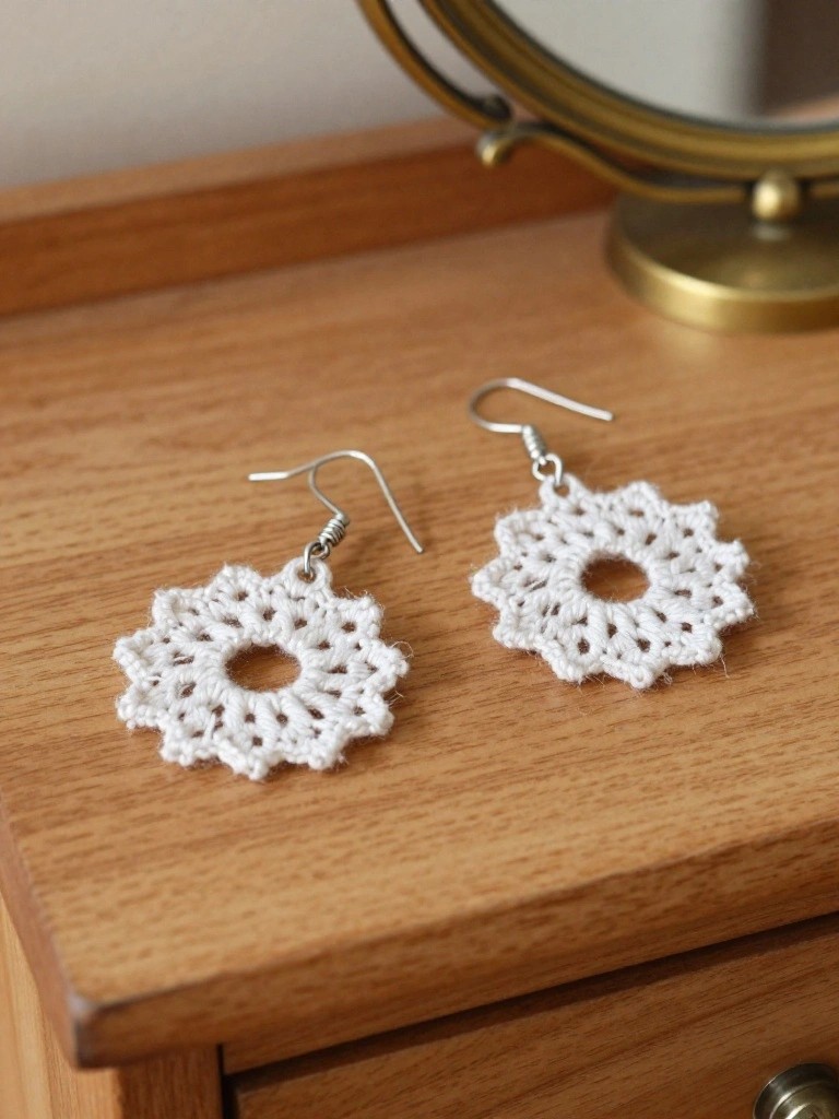 Tiny Crochet Snowflake Earrings
