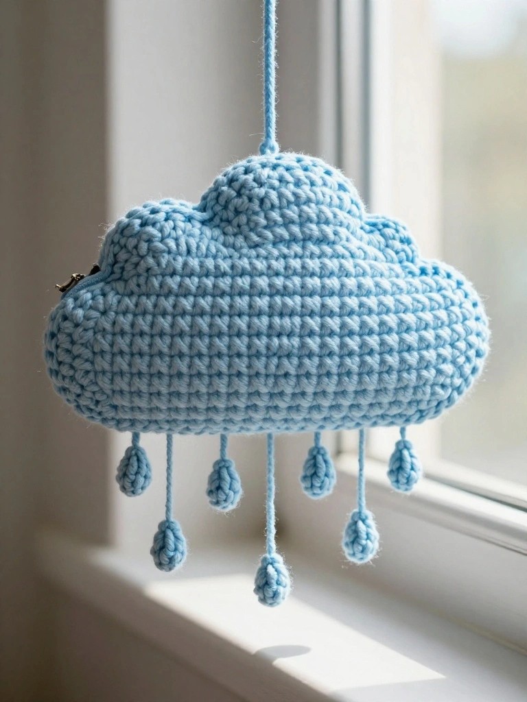 Crochet Cloud Pouch with Hanging Drops