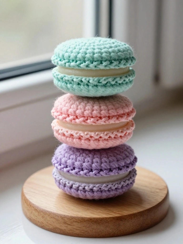 Crochet Macaron Stacks for Simple Shelf Decor