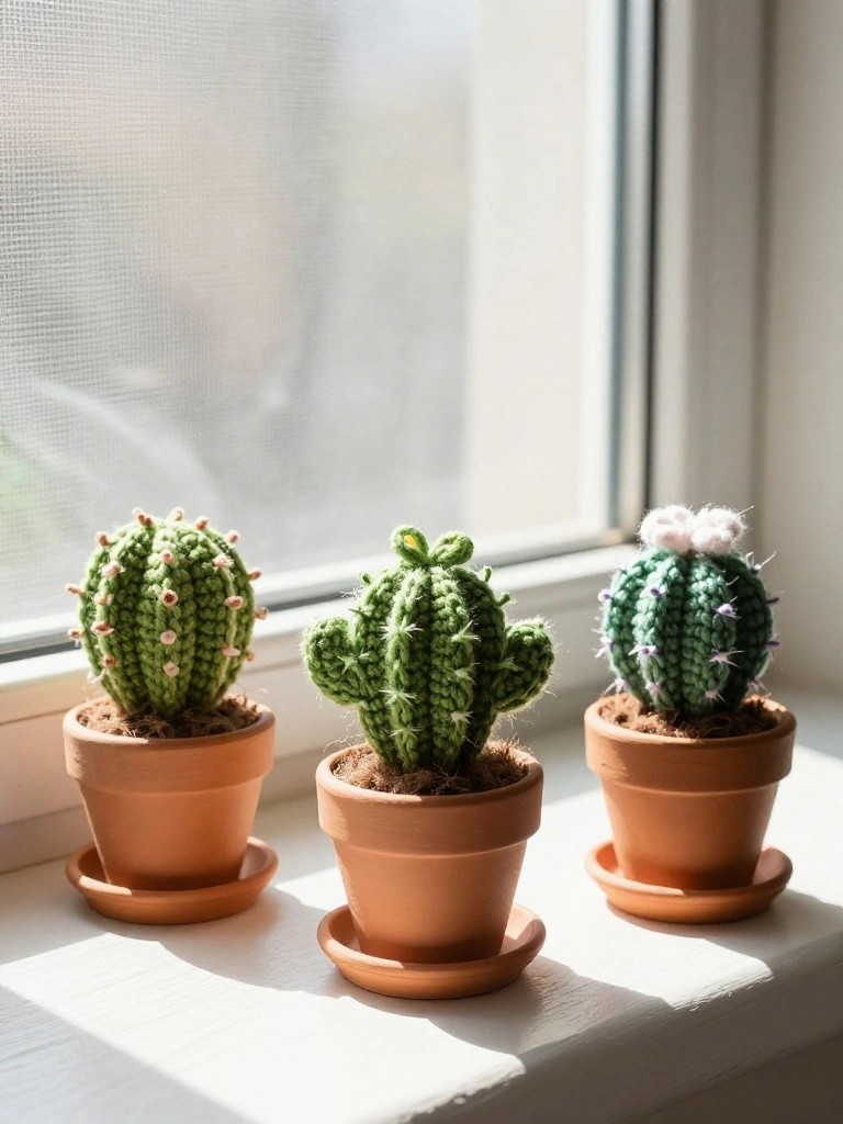Mini Crochet Cacti for Windowsill Decor